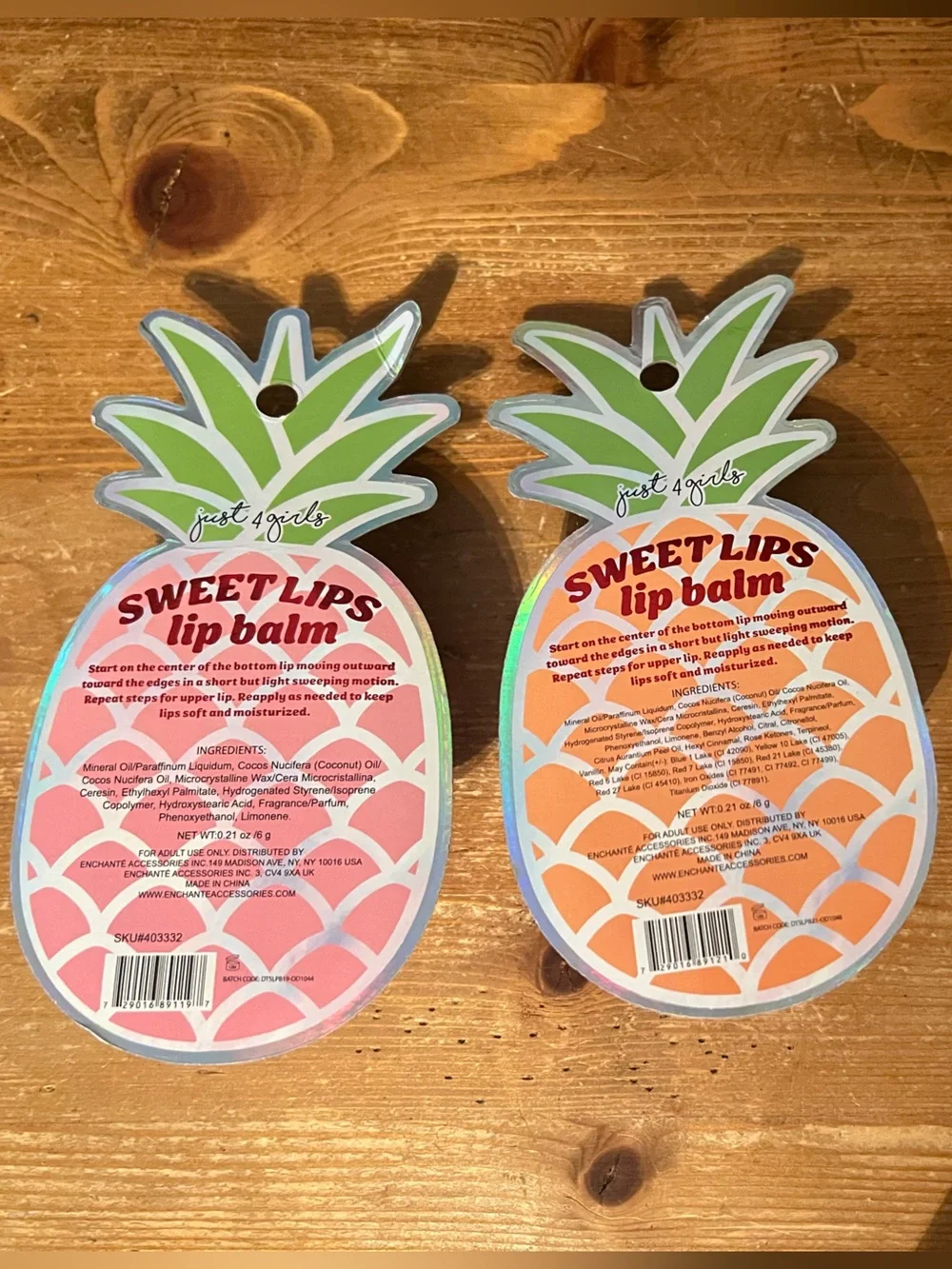 Sweet Lips Bundle 2 Lip Balm Pineapple shaped New in Package Just 4 Girls